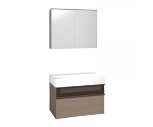 Ensemble burgbad Yumo lavabo en céramique avec meuble sous-lavabo, y compris armoire de toilette, largeur : 815mm, SFKZ082F3196G0179, Couleur: Chêne Naturel beige Décomposition Mélamine / Chêne Nature