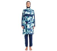 Ensemble burkini 4 pièces pour femme - Tunique, leggings, bonnet et sac de plage - Séchage rapide et imperméable - Mode tendance, Bleu marine IV, XXL
