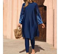 Ensemble burkini imprimé numérique pour femmes grandes tailles, convient pour la plage, les stations balnéaires et la piscine en été 0XL,1XL,2XL,3XL,4XL,5XLPlantesTissu tricoté