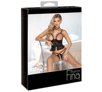 Abierta Fina - string ouvert et corset - dentelle noire