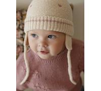 Ensemble c?urs brodés bonnet, snood et moufles bébé beige doré 3/6M(60/67)