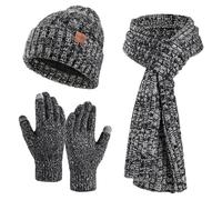 Ensemble Cache Col Bonnet Gants Adulte en Polaire Nordique à Motifs Traditionnels pour Tenue Complète Protection Hivernale Unisexe(Black, One Size)