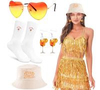 Ensemble Cadeau Aperol Spritz pour Femme - 4 Pièces Bobs brodés Chapeau, Chaussettes, Lunettes Cœur & Boucles d'oreilles - Cadeau Anniversaire Noël (FR/ES, Numérique, 58, 60, Aperol Spritz-Blanc)