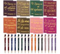 Ensemble cadeau chrétien de 32 pièces Cahiers et stylos de versets bibliques Journal en vrac Cahiers chrétiens Stylo à bille Cadeau religieux pour lui Elle Église Collègue Fournitures scolaires