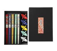 Ensemble-Cadeau De Baguettes, 5 Paires de Baguettes Imprimé Style Japonais Baguettes, Réutilisable Bambou Naturel Baguette De Lapin Avec Boîte Cadeau (Cygne)