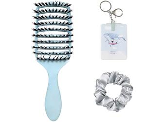Ensemble cadeau de coiffure 3 pièces, peigne bleu vert, clip requin et miroir pliable, kit d'accessoires de toilettage ABS, ensemble de beauté portable pour femme, boîte cadeau, 23 x 16 cm, 200 g