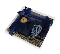 Ensemble cadeau de prière islamique de luxe, tapis de prière en velours avec broderie dorée, perles Tasbih en cristal, livre religieux (bleu marine)