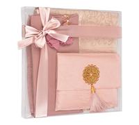 Ensemble cadeau de prière islamique, tapis de prière en velours, chapelet, écharpe et livre Yaseen, cadeau parfait pour la famille et les musulmans pour l'Eid (rose)