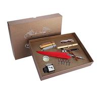Ensemble cadeau de stylo d’écriture à plume rétro, stylo à plume vintage à tremper avec pointe en acier inoxydable et flacon d’encre vide, set de calligraphie de style européen (Rouge vin)