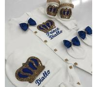 Ensemble cadeau personnalisé avec nom Lilax Take Me Home, Layette pour nouveau-né, couronne en strass, combinaison pour garçon et fille de 0 à 3 mois model 008