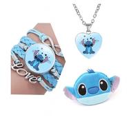 ensemble cadeau stitch bijoux bracelet collier coeur amour porte monnaie pochette rangement peluche lilo monstre bleu