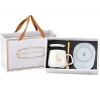 Ensemble Cadeau, Tasse à café USB sous,Chauffe café pour Bureau, Thermostatic Coasters for Home Office Items (Blanc)