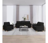 Ensemble canapé 3 pièces avec coussins Lot 6 pièces Tissu polyester Noir Confort et design