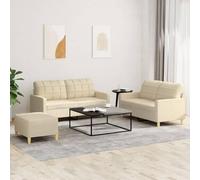 Ensemble canapé 3 pièces crème Tissu Polyester avec Coussins, Structure métal et contreplaqué, 2 canapés 2 Places et Pouf, Salon séjour Chambre Bureau, Confortable et Durable
