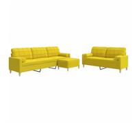 Ensemble canapé 3 pièces Tissu Polyester Jaune Clair avec 2 et 3 Places, Repose-Pied Compact, Coussins décoratifs cylindriques pour Salon séjour Bureau, Structure métal Stable Confortable