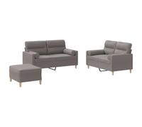 Ensemble canapé 3 pièces Tissu Polyester Taupe avec 2 canapés 2 Places, Coussins décoratifs, Repose-Pied Compact pour Salon séjour Bureau, Structure métal Robuste Confortable Pratique