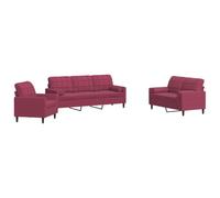 Ensemble canapé 3 pièces Velours Rouge Bordeaux 1 Fauteuil 1 canapé 2 Places 1 canapé 3 Places avec Coussins traversins Mousse Confortable Salon séjour Chambre Bureau