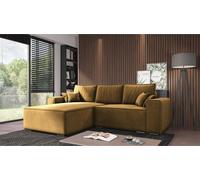 Ensemble canapé d'angle en velours jaune 250 x 176 cm Lores canapé d'angle rembourré avec fonction de couchage, couleur : jaune (monolith 02), ottoman : gauche