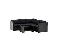 - Ensemble canapé d'angle et table basse en résine tressée Haiti noir