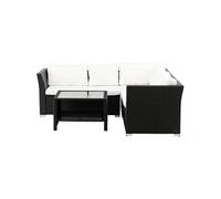 - Ensemble canapé d'angle et table basse en résine tressée Haiti noir et beige