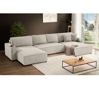 Ensemble canapé d'angle Parys U Canapé d'angle avec fonction de couchage et table de chevet Angle en U tapissé dans une housse en corde 390 cm Angle en U, couleur : beige, Poso 100