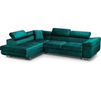 Ensemble canapé d'angle Vild en forme de L, coin nuit rembourré avec lit, (tissu : vert bouteille, ottoman : à gauche) Monolith 37