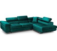 Ensemble canapé d'angle Vild en forme de L, coin nuit rembourré avec lit, (tissu : vert bouteille, ottoman : à droite) Monolith 37
