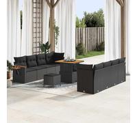 Ensemble Canapé de Jardin avec Coussins 11 Pièces Noir en Résine Rotin Poly Résistant et Bois d'acacia 8 Personnes Résistant aux UV Modulaire Adaptable Parfait pour Terrasse et Balcon