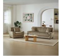 Ensemble canapé droit 3 places + fauteuil ADEA velours côtelé marron