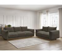 Ensemble canapé droit fixe 3 + 2 places ERNEST tissu bouclette marron BOBOCHIC 5 places Marron