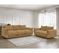 Ensemble canapé droit fixe 3 + 2 places ERNEST tissu velours côtélé jaune BOBOCHIC 5 places Jaune