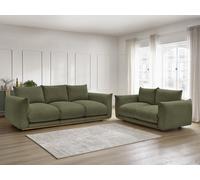 Ensemble canapé droit fixe 3 + 2 places ERNEST tissu velours côtélé vert BOBOCHIC 5 places Vert