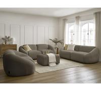 Ensemble canapé droit fixe 3 + 2 places + fauteuil TINA tissu bouclette avec pouf taupe BOBOCHIC Taupe