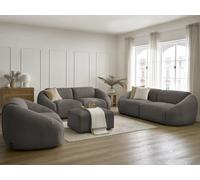 Ensemble canapé droit fixe 3 + 2 places + fauteuil TINA velours côtelé avec pouf taupe BOBOCHIC Taupe