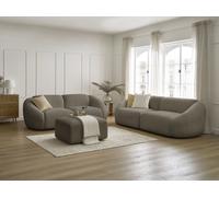 Ensemble canapé droit fixe 3 + 2 places TINA tissu bouclette avec pouf taupe BOBOCHIC Taupe