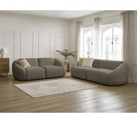 Ensemble canapé droit fixe 3 + 2 places TINA tissu bouclette taupe BOBOCHIC Taupe