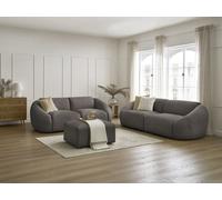 Ensemble canapé droit fixe 3 + 2 places TINA velours côtelé avec pouf taupe BOBOCHIC Taupe