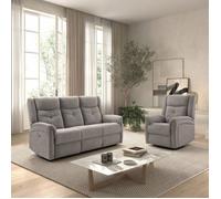 Ensemble canapé élec 3pl + fauteuil relax tissu gris clair - MELILLA