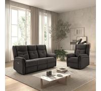 Ensemble canapé élec 3pl + fauteuil relax tissu gris foncé - MELILLA