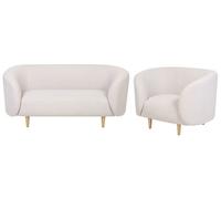 Ensemble canapé et fauteuil 3 places en tissu beige et doré LOEN