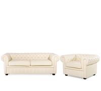 Ensemble Canapé Et Fauteuil En Cuir Beige Crème 4 Places Chesterfield Multicolore