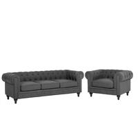 Ensemble Canapé Et Fauteuil En Tissu Gris 4 Places Chesterfield Gris