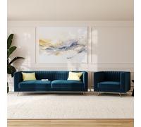 Ensemble canapé et fauteuil en velours bleu 3 places - gatsby