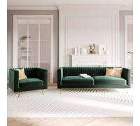 Ensemble canapé et fauteuil en velours vert 3 places - gatsby