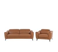 Ensemble canapé et fauteuil marron NARWIK - BELIANI - Vintage - Relaxation - 2 places - Moelleux