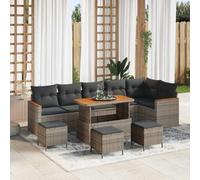Ensemble canapé Jardin 10 pcs en polyrotin Gris avec Table 100x100 cm, fauteuils d'angle modulables, poufs Confortables pour Espace extérieur Patio, Balcon, terrasse Moderne
