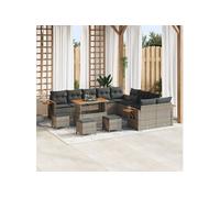 Ensemble canapé jardin 14 pièces avec coussins polyacacia gris, Ensemble salle à manger jardin 4 pièces avec coussins polyacaci