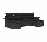 Ensemble Canapé Jardin 6 Pièces Noir Polyratan avec Table Ajustable | Polyratan résistant UV, coussins assortis inclus, rangements cachés, usage extérieur, design modulable, entretien facile