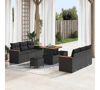 Ensemble canapé Jardin 9 pièces Noir polyrotin avec Coussins Amovibles, Table et poufs, mobilier extérieur modulable pour Patio terrasse, Confort et Design Moderne
