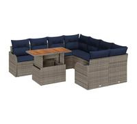 Ensemble Canapé Jardin Modulable 9 Pièces Poly Rattan 8 Places Table Acacia | Résistant intempéries, réglable hauteur, acier traité, moderne, réarrangeable, terrasse, balcon